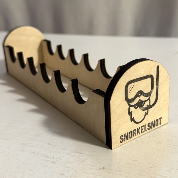 SnorkelSnot Large Display — branded wooden slotted rack