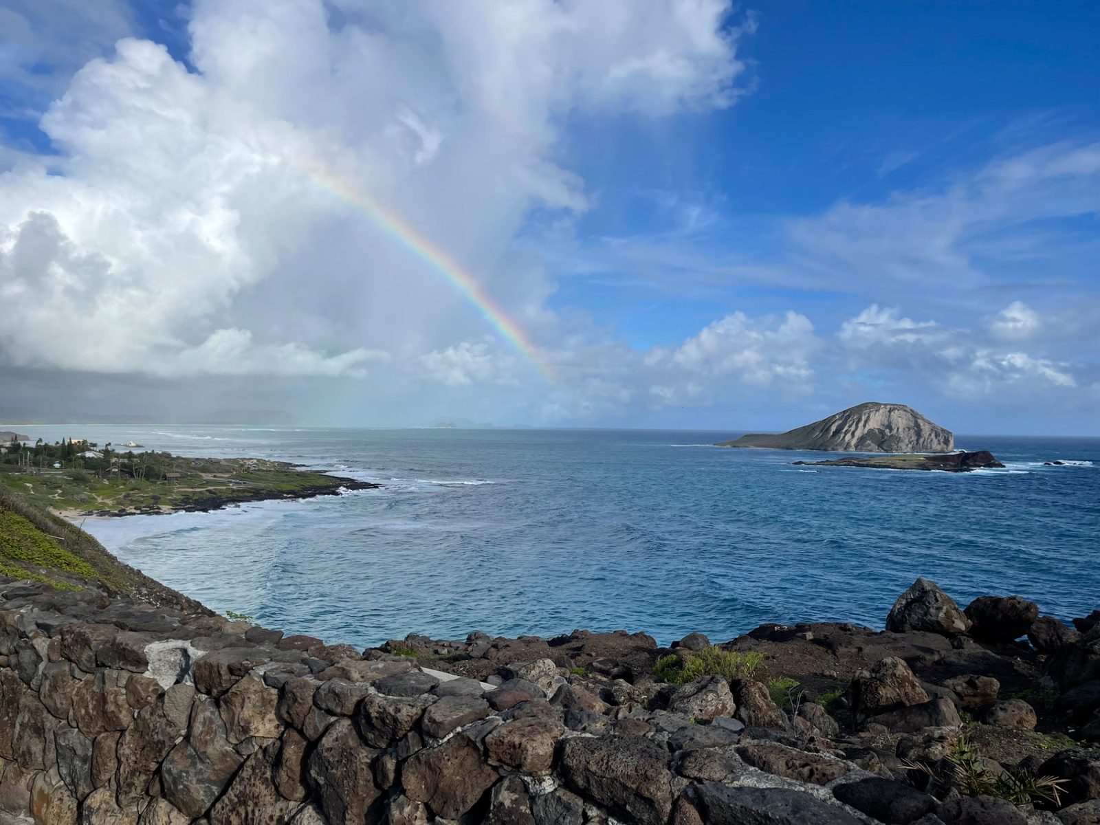 Rainbow over Hawaiian coastline